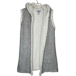 Oliver by Escio‎ Women Sequin Knit Sherpa Lined Hooded Vest Grey White M boho